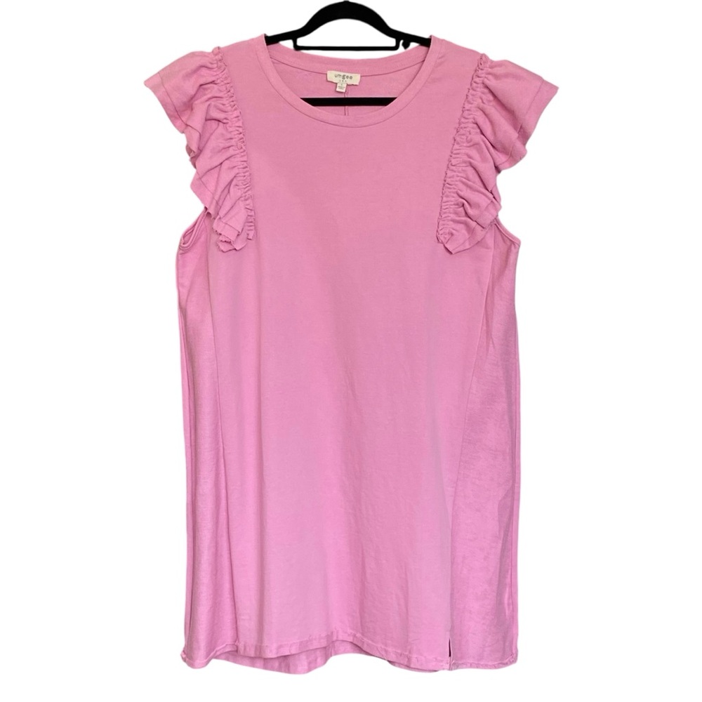 UMGEE Pink Terry Ruffle Sleeve Cotton Dress Womens Size Large NWOT Boutique